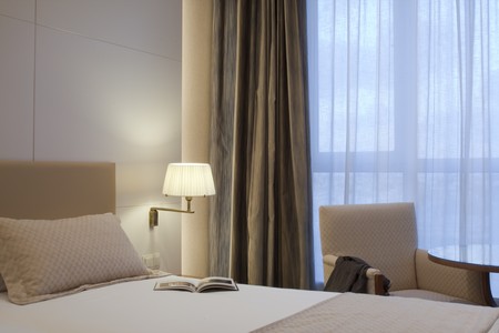 Interiors of a bedroomの写真素材