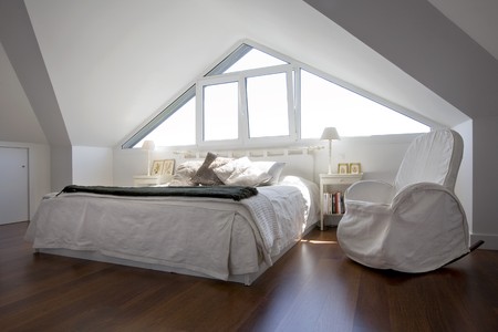 Interiors of a bedroomの写真素材