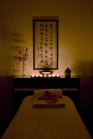 Massage table in a massage centerの写真素材