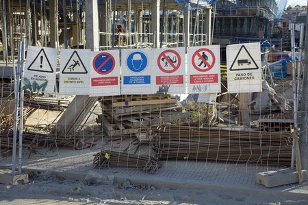 Warning signboards at a construction siteの写真素材