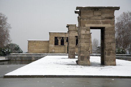 Facade of a temple, Temple Of Debod, Debod Temple, Ancient Egypt, Madrid, Spainの写真素材