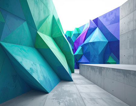 3d render, abstract geometric background, modern architecture, blue and white colorsの素材