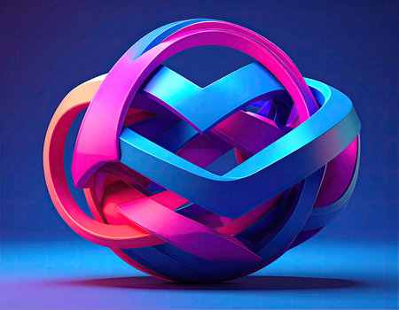 Abstract 3d rendering of geometric shapes in blue and pink colors.の素材