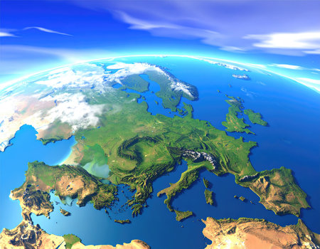 Europe on planet Earth. 3D illustration with detailed planet surface.の素材