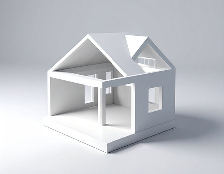 House model on a white background. 3d rendering. Computer digital drawing.の素材