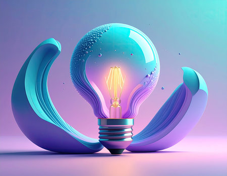Glowing light bulb on abstract background. 3d render illustration.の素材