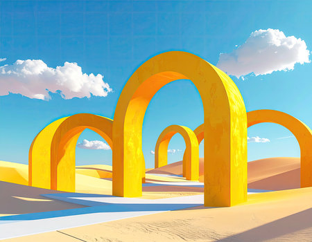 Archway in the desert. 3D render. Vector illustration.の素材