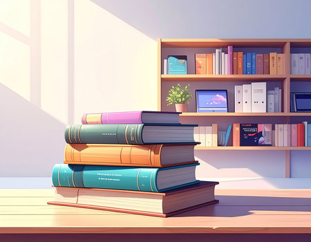 Bookshelf with books in the interior of the room. Vector illustrationの素材