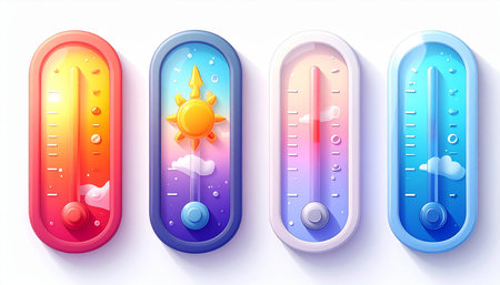 Set of thermometers with different weather. Vector illustration. Eps 10の素材
