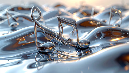 3d illustration of liquid metal with some smooth lines in it.の素材