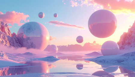Fantasy alien planet in the sky. 3D illustration. 3D rendering.の素材