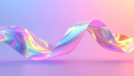 3d render, abstract background, iridescent foil wave, pink and blueの素材