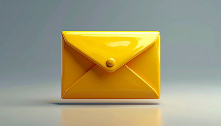 Yellow Envelope on grey background. 3d render illustration.の素材
