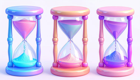 3d render of hourglass with sand on white background. Time is money conceptの素材