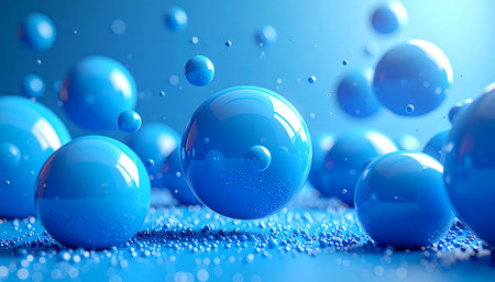 Blue bubbles on blue background. 3d rendering, 3d illustration.の素材