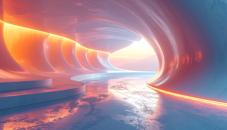 3d render. Futuristic corridor. Futuristic interior design.の素材