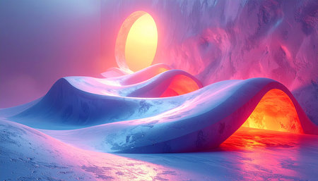 Futuristic landscape with a fantastic portal. 3D rendering.の素材
