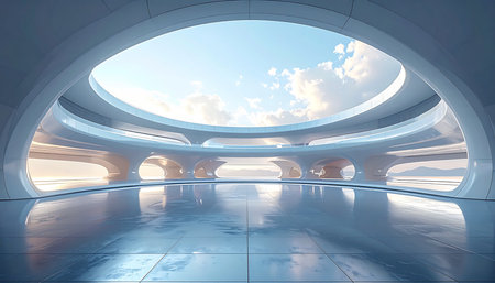 Abstract blue background with cubes and blue sky. 3d render.の素材