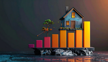 House with growth graph. 3d illustration. Business and financial conceptの素材