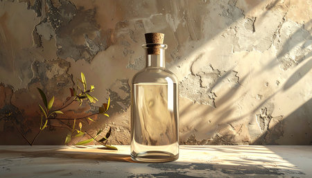 3d render of a bottle of olive oil on a textured backgroundの素材