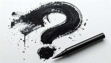 Question mark and black marker on white background. Conceptual image.の素材
