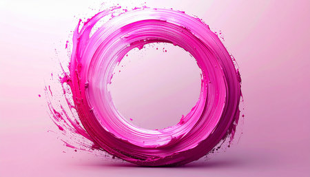 Abstract pink paint brush stroke circle on pink background. 3d renderingの素材