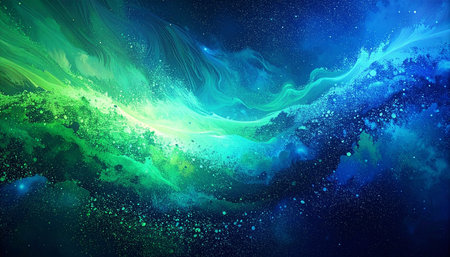 Abstract blue and green watercolor background. Fantasy fractal texture. Digital art. 3D rendering.の素材