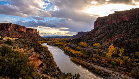 View of the Colorado River at sunset, Moab, Utah, USAの素材