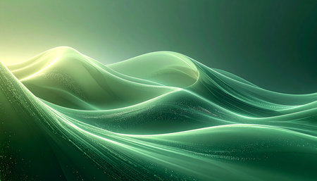 abstract green wavy background with smooth lines, 3d renderの素材