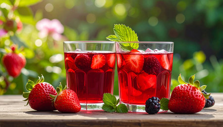 Refreshing summer drink with strawberries, raspberries and blackberriesの素材