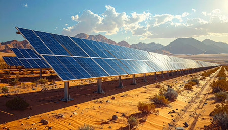 Photovoltaic panels for renewable electric production in the desert.の素材