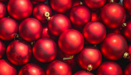 Red christmas balls background. Red christmas baubles backgroundの素材