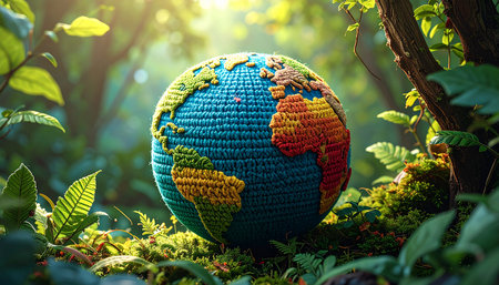 Globe in the green forest. Earth Day concept. World Environment Day.の素材