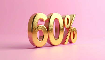60 percent discount gold 3d render on pink background with clipping pathの素材