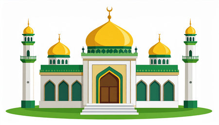 Mosque building in flat style. Vector illustration. Isolated on white background.の素材