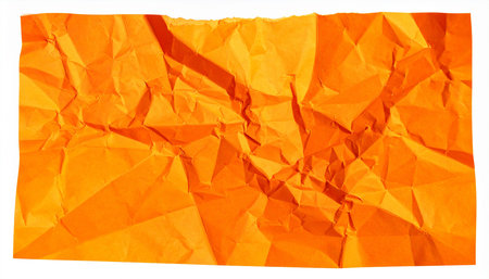 Crumpled orange paper isolated on white background with clipping path.の素材