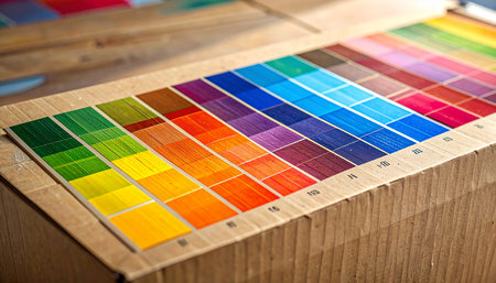 Colorful palette of acrylic paints on wooden background. Selective focus.の素材