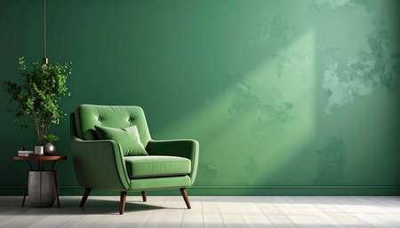 green armchair in modern interior with green wall - 3d renderingの素材