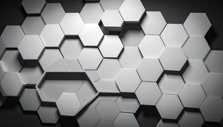 3d rendering of abstract hexagon background in black and white colorの素材
