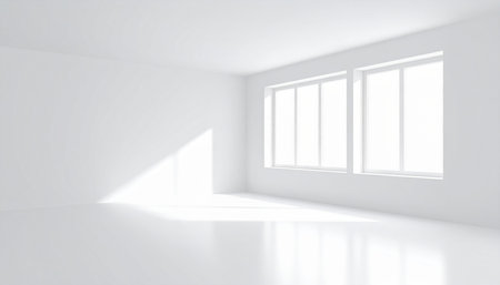 White empty room with windows. 3d rendering, 3d illustration.の素材
