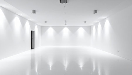White empty room with spotlights on the wall. 3d renderingの素材