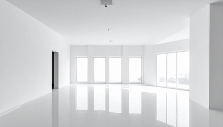 White empty room with large windows. 3d rendering. Mock up.の素材