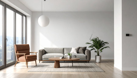 modern bright interiors apartment Living room 3D rendering illustration computer generated imageの素材