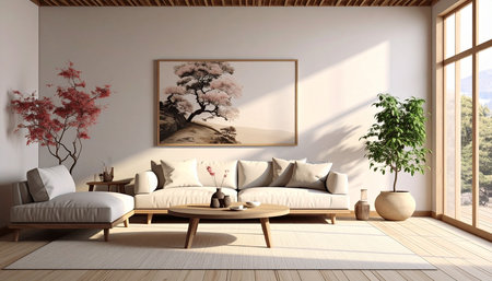 interior with white sofa, 3d render, 3d illustrationの素材
