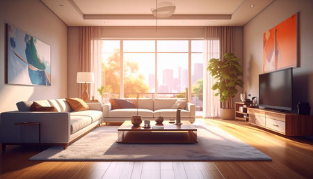 Modern interior of living room. 3D illustration. Vintage style.の素材