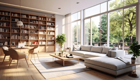 modern bright interiors apartment Living room 3D rendering illustration computer generated imageの素材