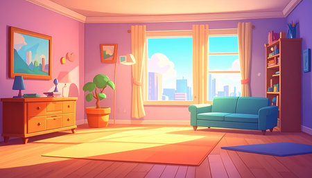 Interior of the living room. Cartoon style. Vector illustration.の素材