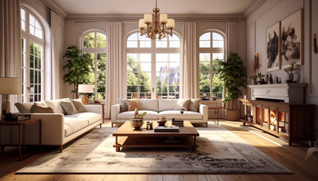 Luxury living room in classic style. 3D rendering.の素材