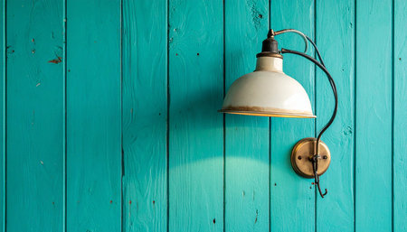 Vintage lamp on blue wooden wall - vintage filter effect style picturesの素材