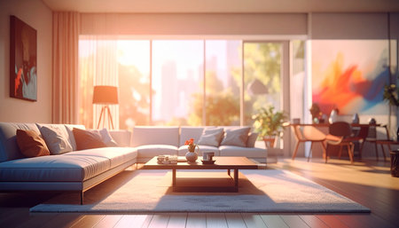modern bright interiors apartment living room 3D rendering computer generated imageの素材